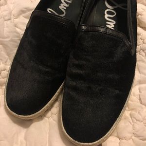 Black fur slip ons